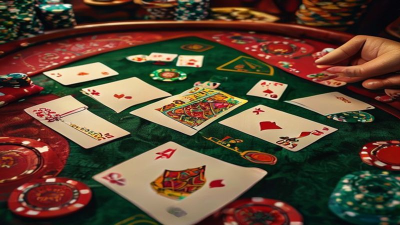 Bàn game bài với các lá bài đang được chia